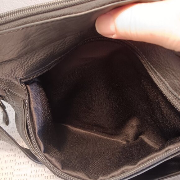 GAL vintage black leather multi pocket single strap shoulder bag purse - Picture 8 of 15